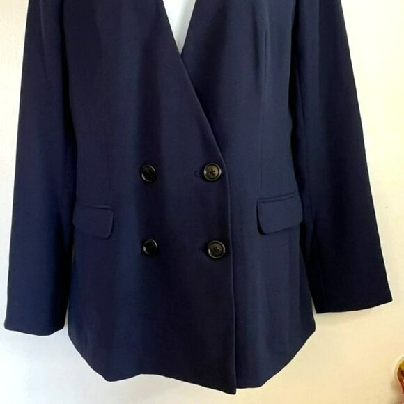 NWOT J CREW SIZE 2 NAVY FRENCH GIRL COLLARLESS DOUBLE BREASTED BLAZER - Picture 4 of 11
